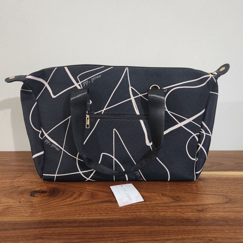 Mali and Lili Black Utility Tote Travel Weekend Bag Black Zip Closure
